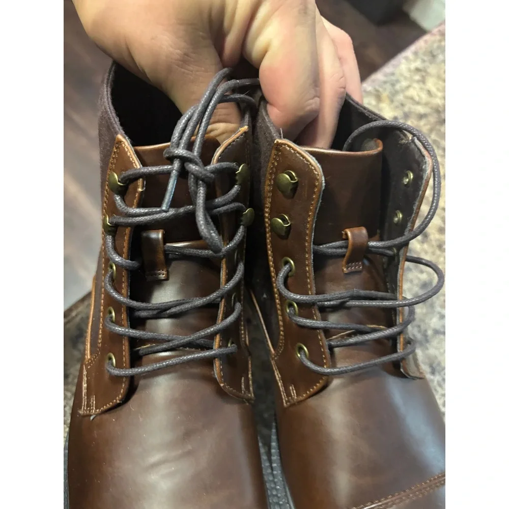 Mens Brown Cap Toe Lace Up Combat Boots Mixed Material Roll Boot B 10.5M